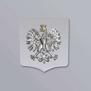 Orzeł srebrny 30x35 cm na tarczy PLEXI przezroczystej 40x45 cm