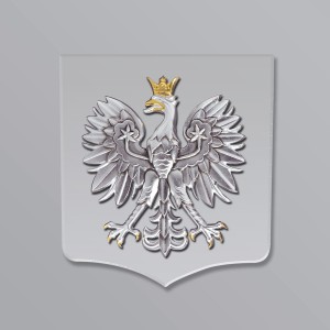 Orzeł srebrny 40x45 cm na tarczy PLEXI przezroczystej 50x55 cm
