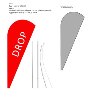 Beachflag DROP, flaga 125x305 cm z masztem średnicy 20 mm
