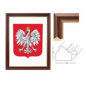 Godło RP rama bukowa ze złoceniami 32x21 mm