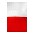 zszywana flaga RP 112x70 cm z materiału poliestrowego imitującego płótno bawełniane, dwa pasy zszyte szwem krytym francuskim, na lewym boku tunel 4 cm na płasko zaszyty od góry, ekspozycja na drewnianym drzewcu