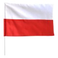 zszywana flaga RP, dwa pasy zszyte szwem krytym francuskim, brzegi podwójnie stębnowane nićmi w kolorze flagi