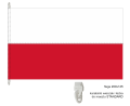 zszywana flaga RP 200x125 cm, dwa pasy zszyte szwem krytym francuskim, lewy bok wzmocniony taśmą, góra i dół 2 uszka, w nich 2 plastikowe karabinki typu wieszak , ekspozycja flagi na maszcie flagowym