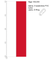 satynowa pionowa flaga RP 100x300 cm, dwa pasy satyny zszyte szwem krytym francuskim, 5 uszek, 5 karabinków, na dole uszko z D-Ringiem, ekspozycja na maszcie flagowym, biały pas od strony masztu