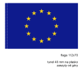 drukowana flaga UE 112x70 cm, dzianina poliestrowa, brzegi podwójnie stębnowane nićmi w kolorze flagi, na lewym boku tunel 4 cm na płasko zaszyty od góry, ekspozycja na drewnianym drzewcu