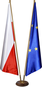 STOJAK SĄDOWY STANDARD DARKWOOD Z FLAGAMI SATYNOWYMI 