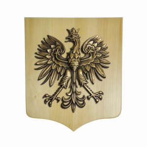 Godło orzeł 30x35 cm odlew na tarczy bukowej jasnej 40x45cm